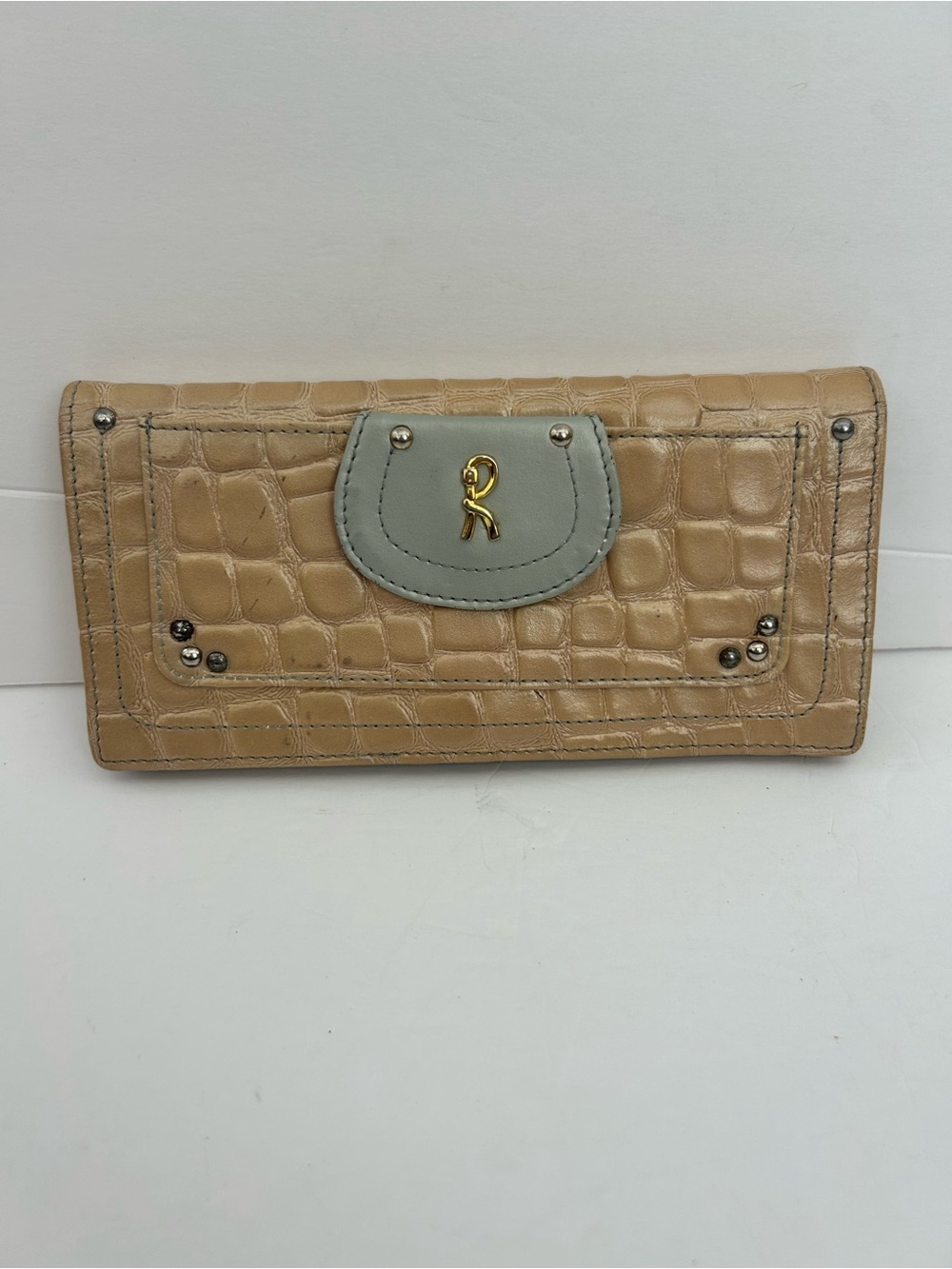 Vintage Roberta di Camerino Croc Embossed Wallet Beige Ivory RC Logo w/ COA